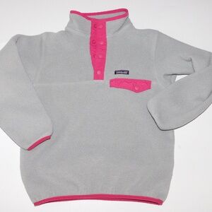 PATAGONIA synchilla gray pink fleece pullover girls S 7 -8 yrs